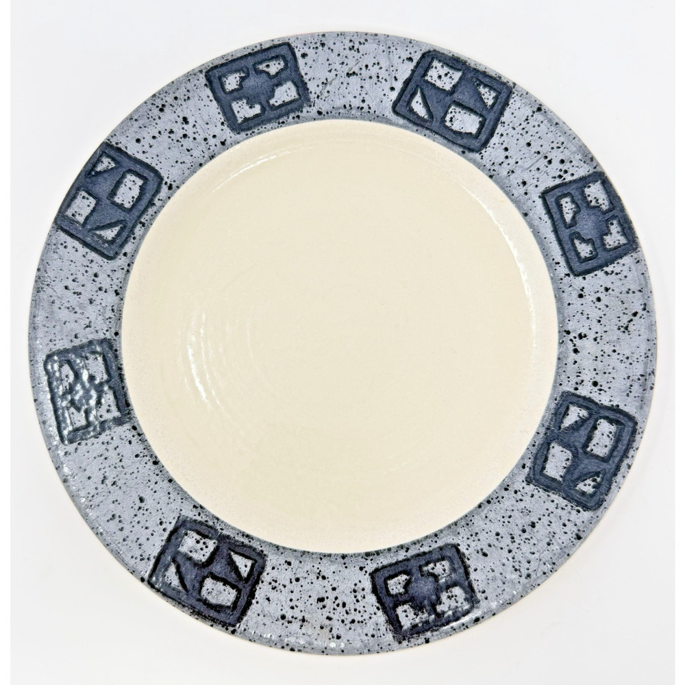 Tre Ci Italian Art Pottery Plate 8.5” Speckled Rim Geometric Made in Italy